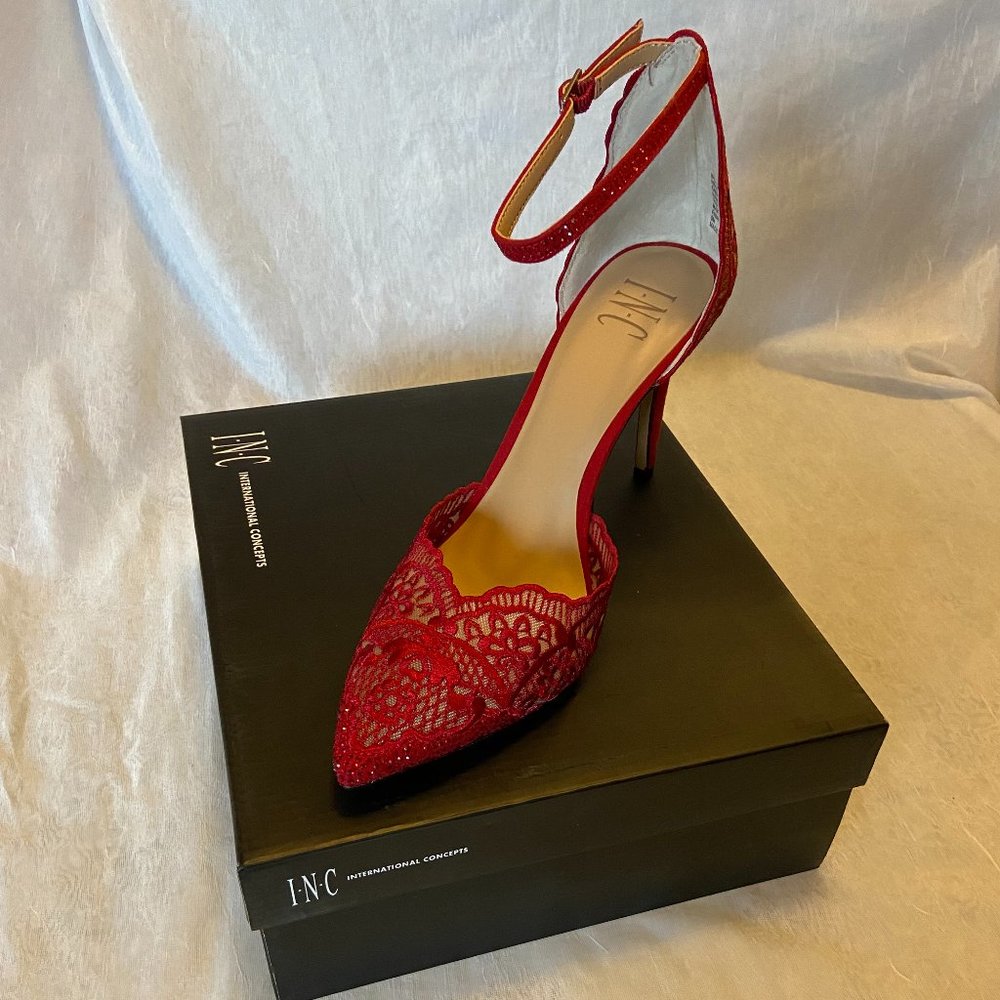 Kinlee Two-Piece Pointed-Toe Dress Pumps, Created for Macy's- Red Lace